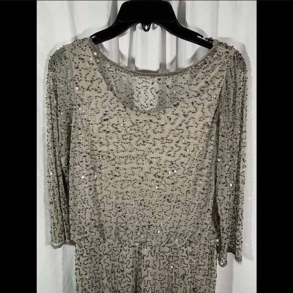 NWT Pisarro Nights Bead Embellished Blouson‎ Evening Gown Silver [SZ 8 ] - Picture 3 of 8